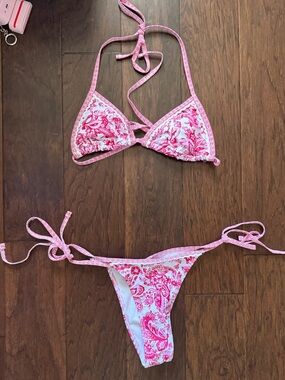 Pink Paisley String Bikini Set
